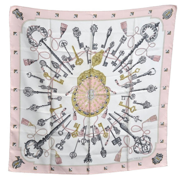 Authentic HERMES Carre 90 Scarf "Les Cles" Silk Pink K4235