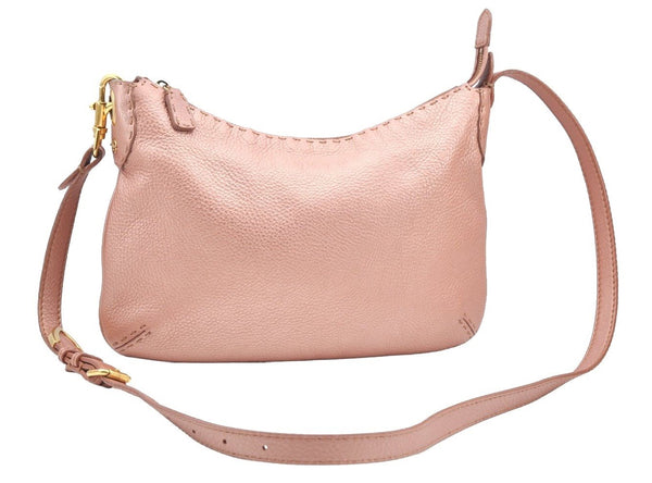 Authentic FENDI Selleria Shoulder Cross Body Bag Purse Leather Pink K4236