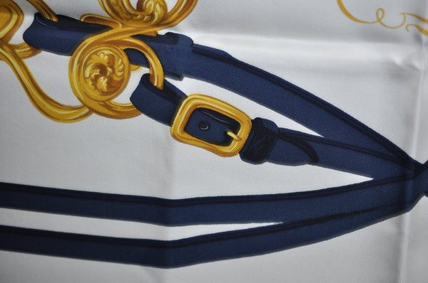 Authentic HERMES Carre 90 Scarf "BRIDES de GALA par" Silk Navy K4246