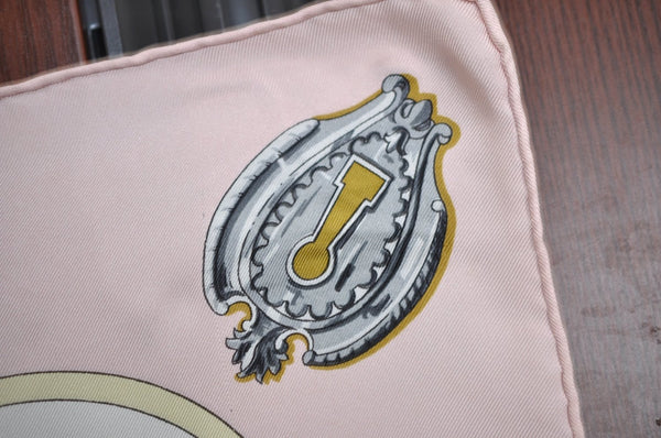 Authentic HERMES Carre 90 Scarf "LES CLES " Silk Pink K4252