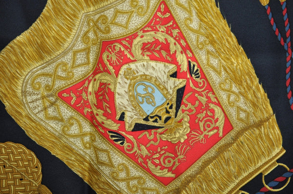 Authentic HERMES Carre 90 Scarf "Poste et Cavalerie" Silk Black K4256