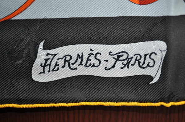 Authentic HERMES Carre 90 Scarf "LE CARNAVAL DE VENISE" Silk Yellow Black K4257