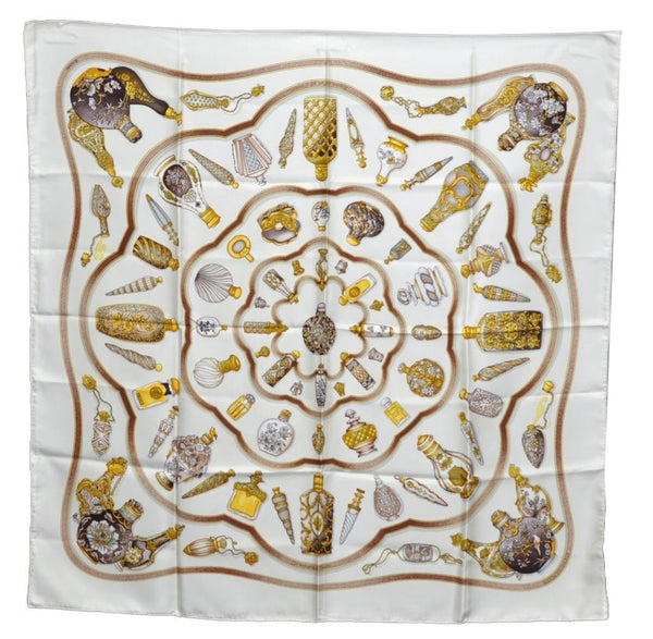 Authentic HERMES Carre 90 Scarf "Qu' importe le flacon" Silk White K4260