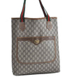 Authentic GUCCI Web Sherry Line GG Plus Tote Bag PVC Leather Brown K4270
