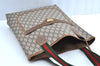 Authentic GUCCI Web Sherry Line GG Plus Tote Bag PVC Leather Brown K4270