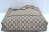 Authentic GUCCI Web Sherry Line GG Plus Tote Bag PVC Leather Brown K4270