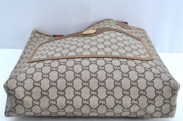 Authentic GUCCI Web Sherry Line GG Plus Tote Bag PVC Leather Brown K4270
