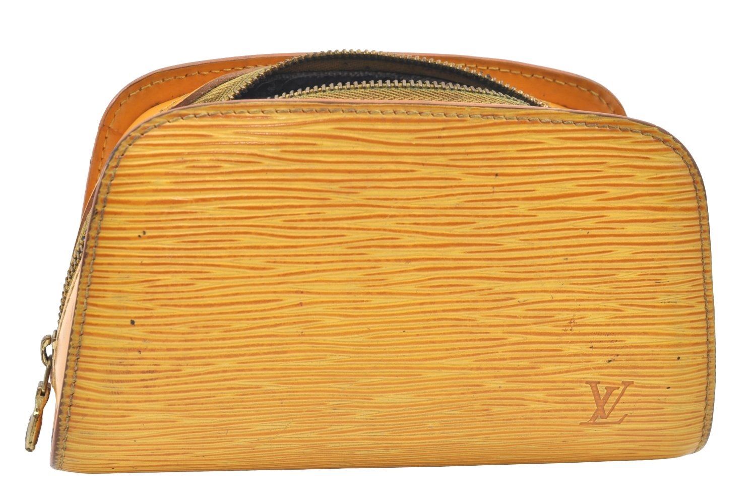 Authentic Louis Vuitton Epi Dauphine Cosmetic Pouch Yellow M48449 LV K4300