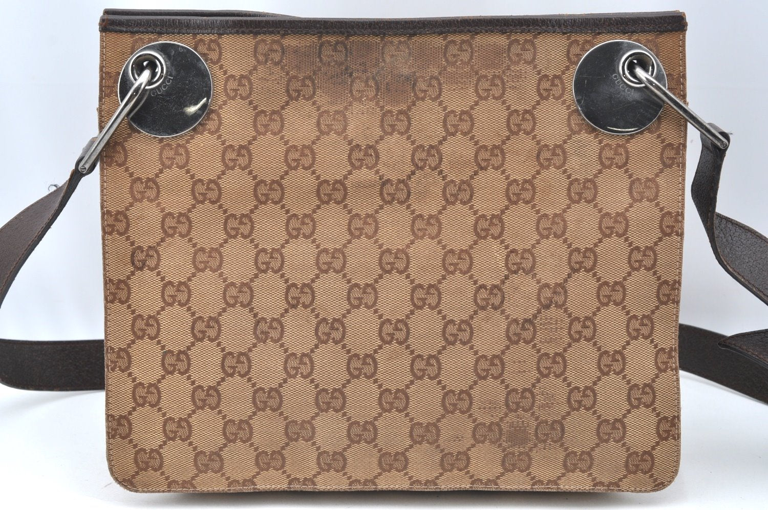 Authentic GUCCI Eclipse Shoulder Cross Bag GG Canvas Leather 120841 Brown K4313