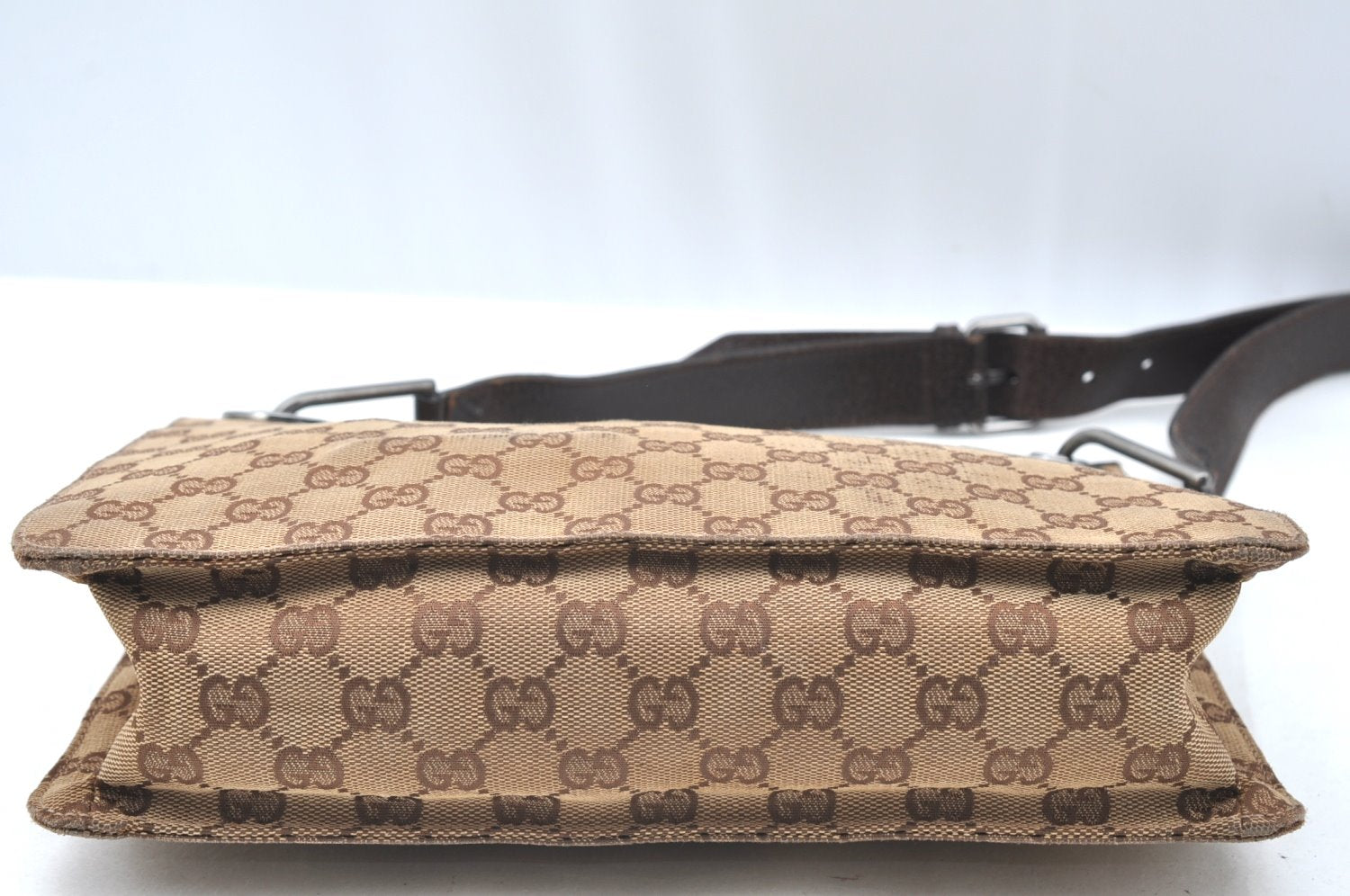 Authentic GUCCI Eclipse Shoulder Cross Bag GG Canvas Leather 120841 Brown K4313
