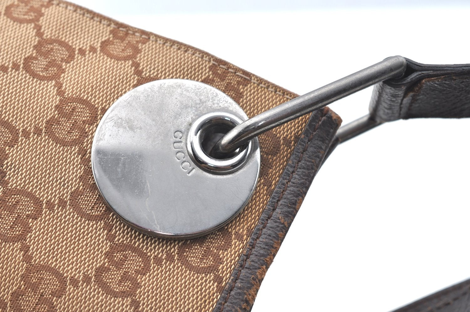 Authentic GUCCI Eclipse Shoulder Cross Bag GG Canvas Leather 120841 Brown K4313