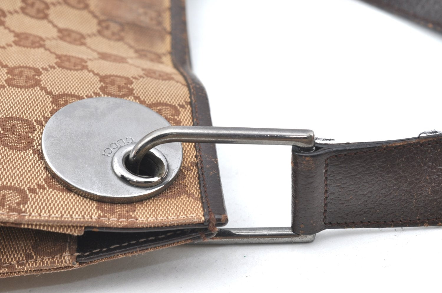 Authentic GUCCI Eclipse Shoulder Cross Bag GG Canvas Leather 120841 Brown K4313