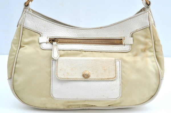 Authentic PRADA Nylon Tessuto Leather Shoulder Hand Bag Purse Light Yellow K4314