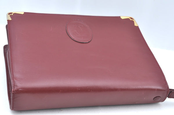 Authentic Cartier Must de Cartier Clutch Hand Bag Purse Leather Bordeaux K4316