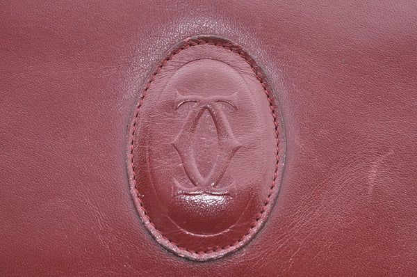 Authentic Cartier Must de Cartier Clutch Hand Bag Purse Leather Bordeaux K4316