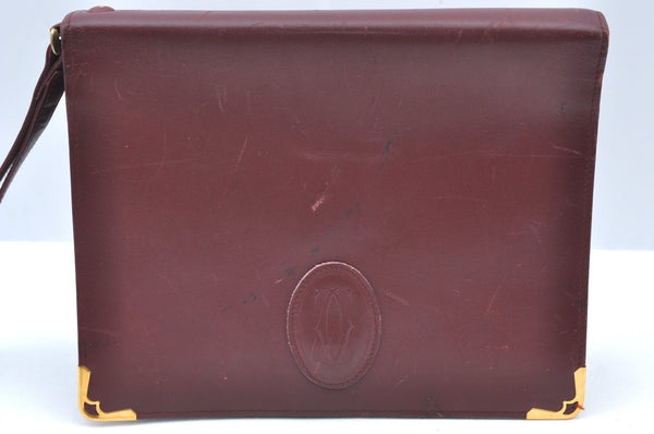 Authentic Cartier Must de Cartier Clutch Hand Bag Leather Bordeaux Red K4317