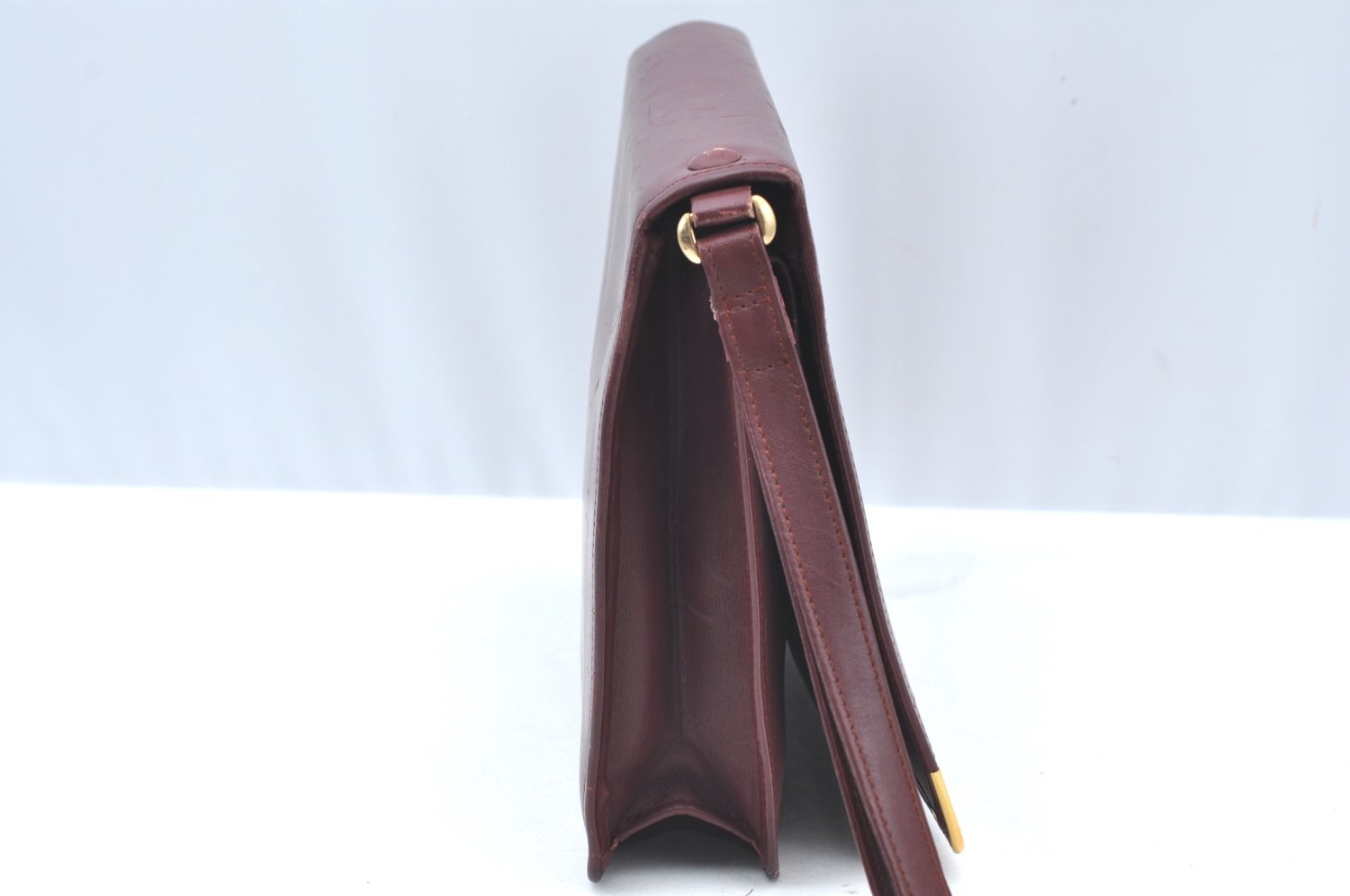 Authentic Cartier Must de Cartier Clutch Hand Bag Leather Bordeaux Red K4317