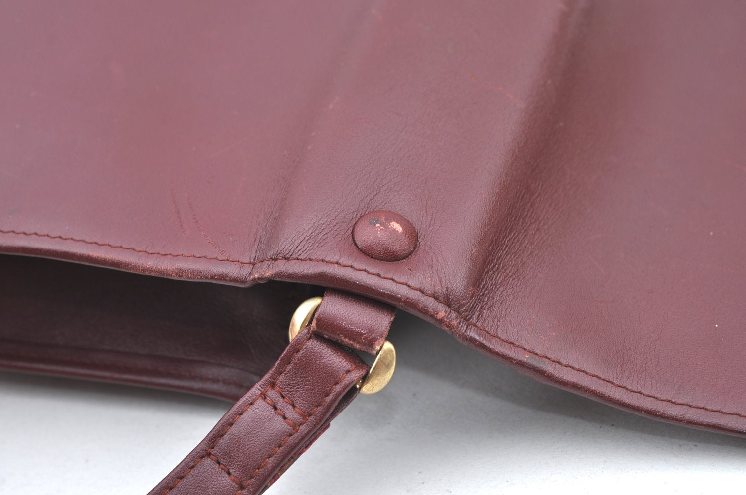 Authentic Cartier Must de Cartier Clutch Hand Bag Leather Bordeaux Red K4317