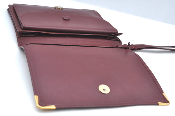 Authentic Cartier Must de Cartier Clutch Hand Bag Leather Bordeaux Red K4317