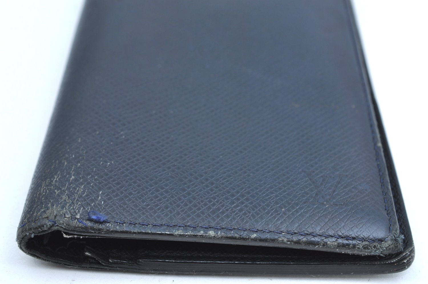 Auth Louis Vuitton Taiga Portefeuille Brazza Long Wallet Navy M30502 LV K4319