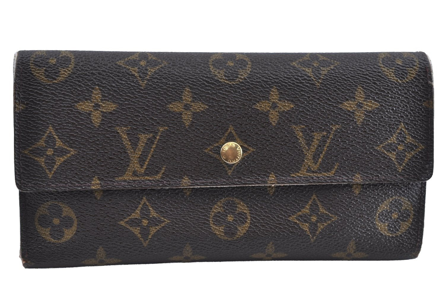 Authentic Louis Vuitton Monogram Portefeuille International M61217 Wallet K4321