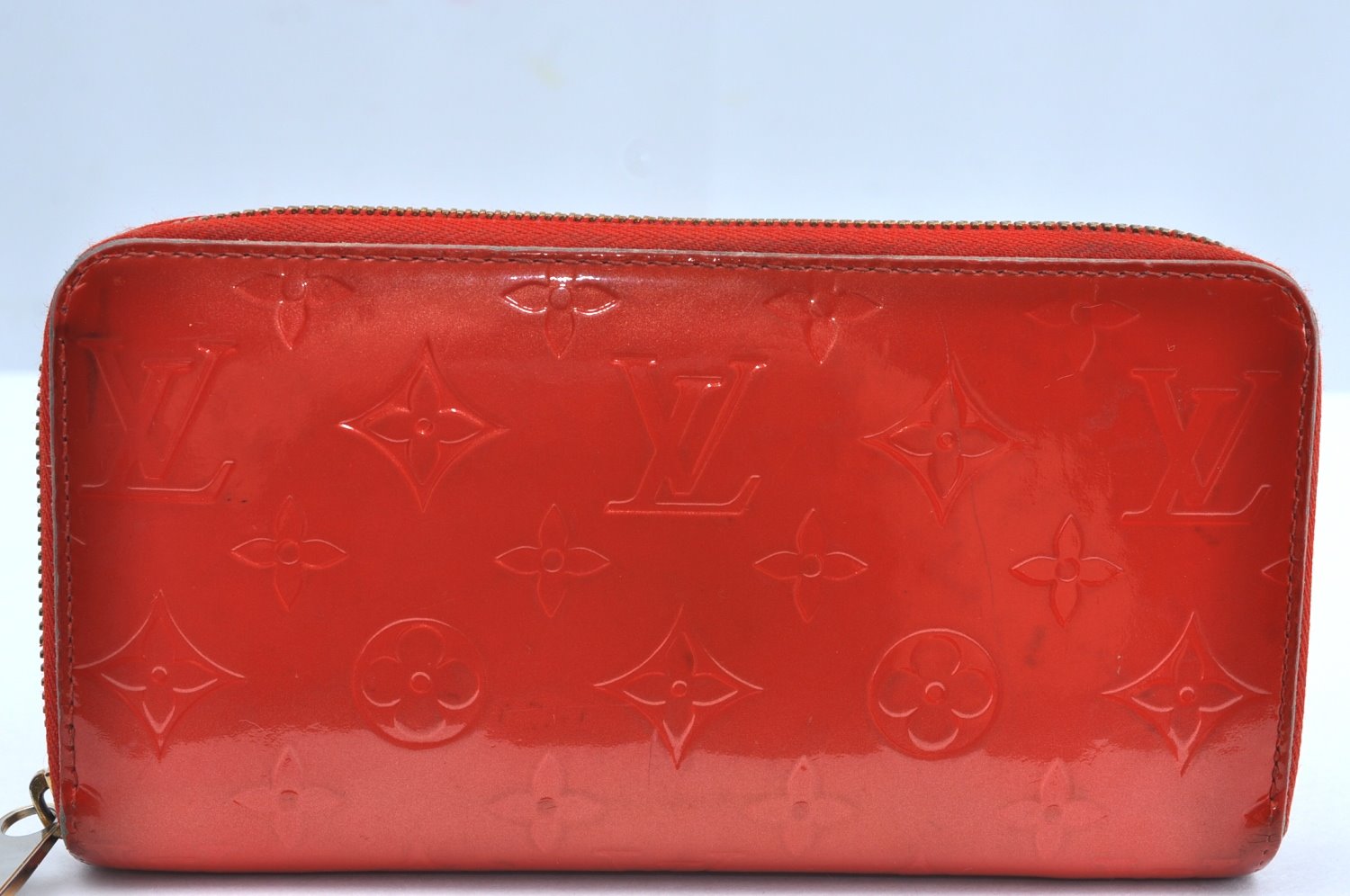 Authentic Louis Vuitton Vernis Zippy Wallet Long Purse Orange M93724 LV K4323