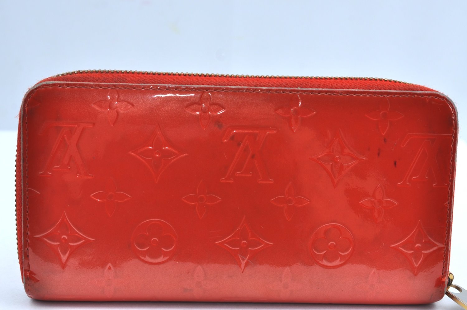 Authentic Louis Vuitton Vernis Zippy Wallet Long Purse Orange M93724 LV K4323