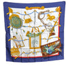 Authentic HERMES Carre 90 Scarf "Memoire d'Hermes" Silk Blue K4347