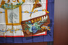 Authentic HERMES Carre 90 Scarf "Memoire d'Hermes" Silk Blue K4347