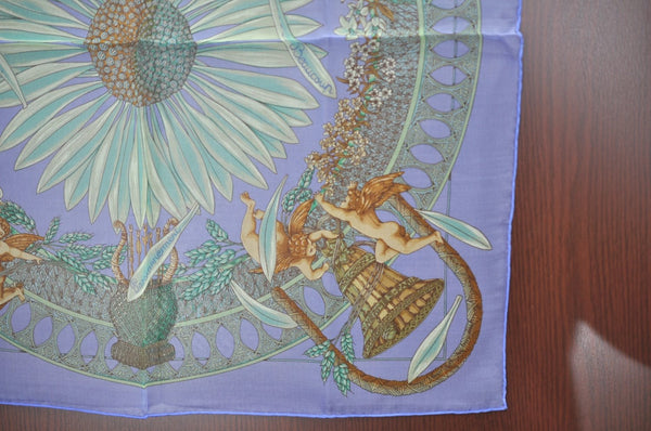 Authentic HERMES Petit Carre 40 Scarf Handkerchief "AMOURS" Silk Blue K4353