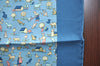 Authentic HERMES Petit Carre 40 Scarf Human and Animals Silk Blue K4354