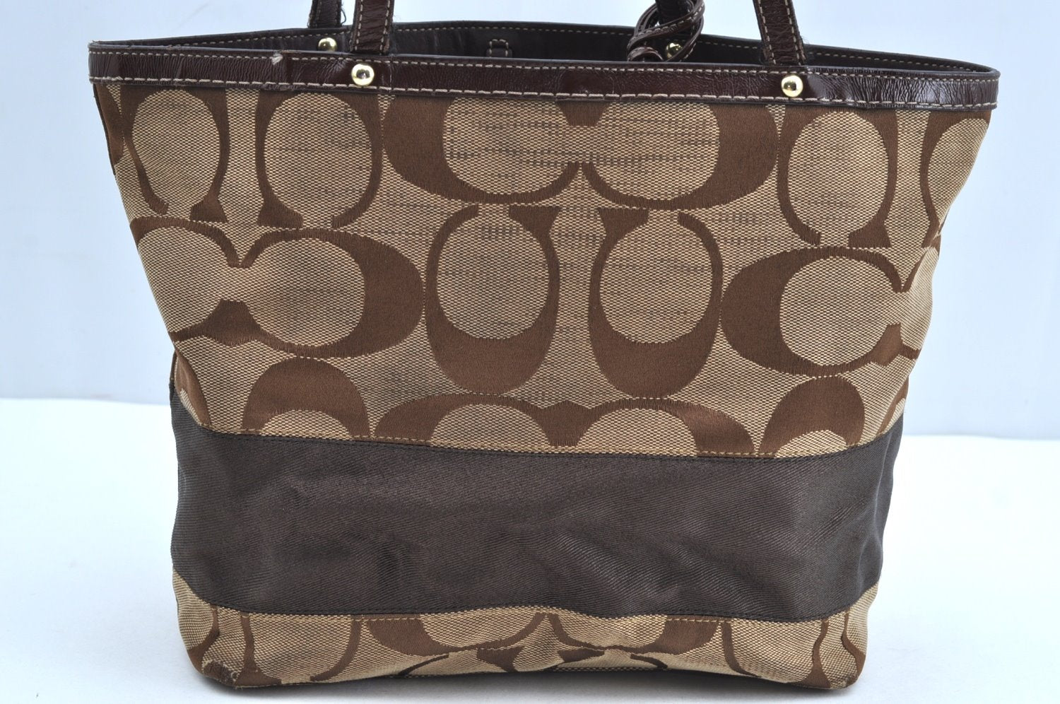 Authentic COACH Signature Shoulder Tote Bag Canvas Enamel 10124 Brown K4356