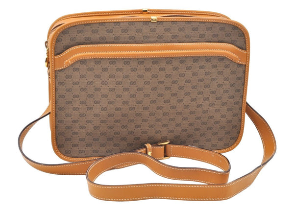 Authentic GUCCI Micro GG Shoulder Cross Body Bag Purse PVC Leather Brown K4358