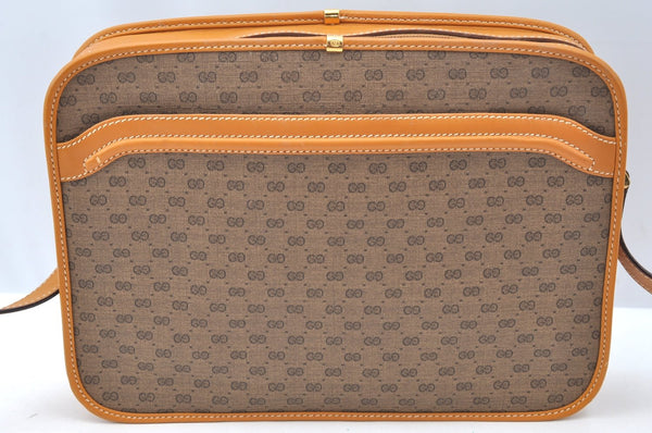 Authentic GUCCI Micro GG Shoulder Cross Body Bag Purse PVC Leather Brown K4358