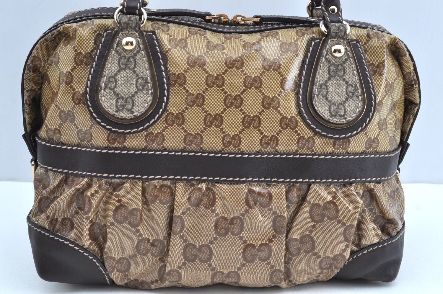 Authentic GUCCI GG Crystal Shoulder Tote Bag PVC Leather 223962 Brown K4359