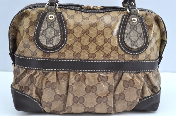 Authentic GUCCI GG Crystal Shoulder Tote Bag PVC Leather 223962 Brown K4359