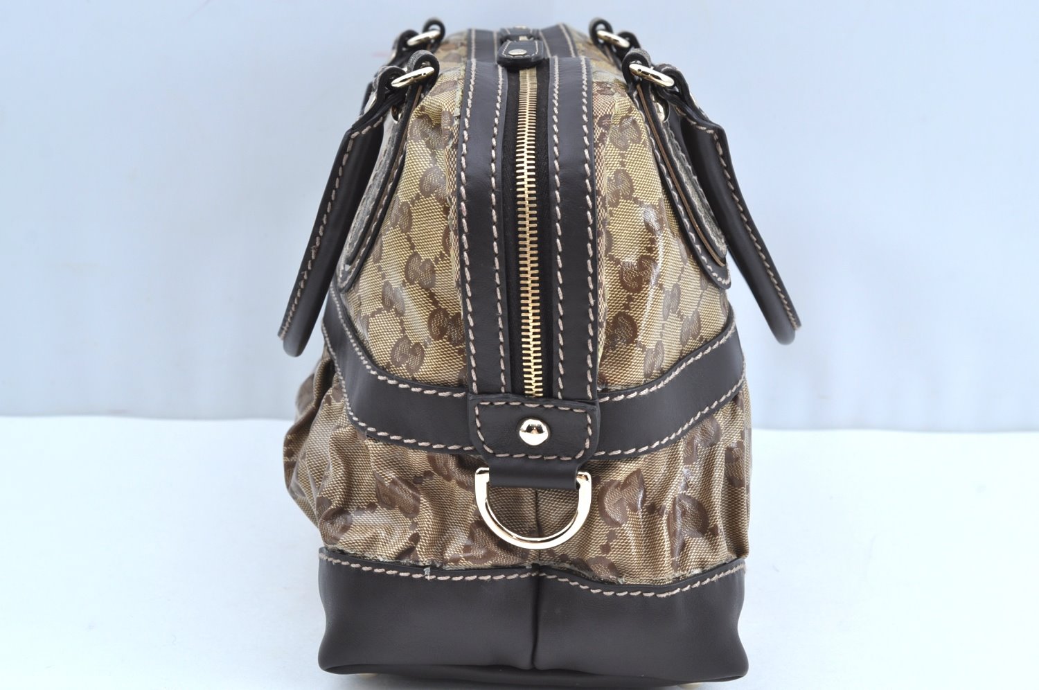 Authentic GUCCI GG Crystal Shoulder Tote Bag PVC Leather 223962 Brown K4359