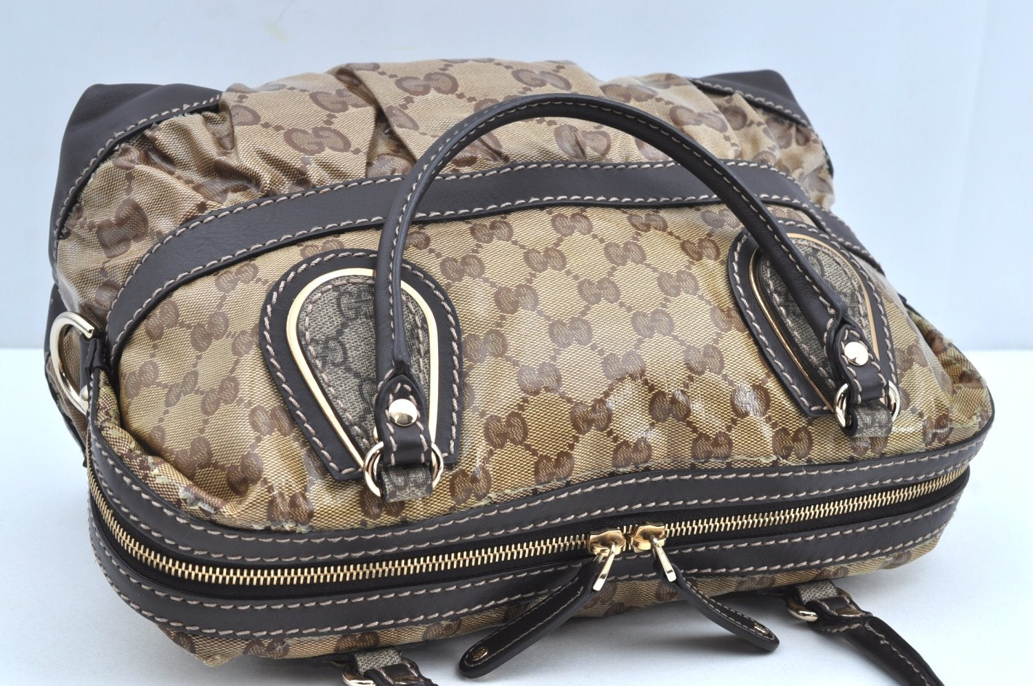 Authentic GUCCI GG Crystal Shoulder Tote Bag PVC Leather 223962 Brown K4359