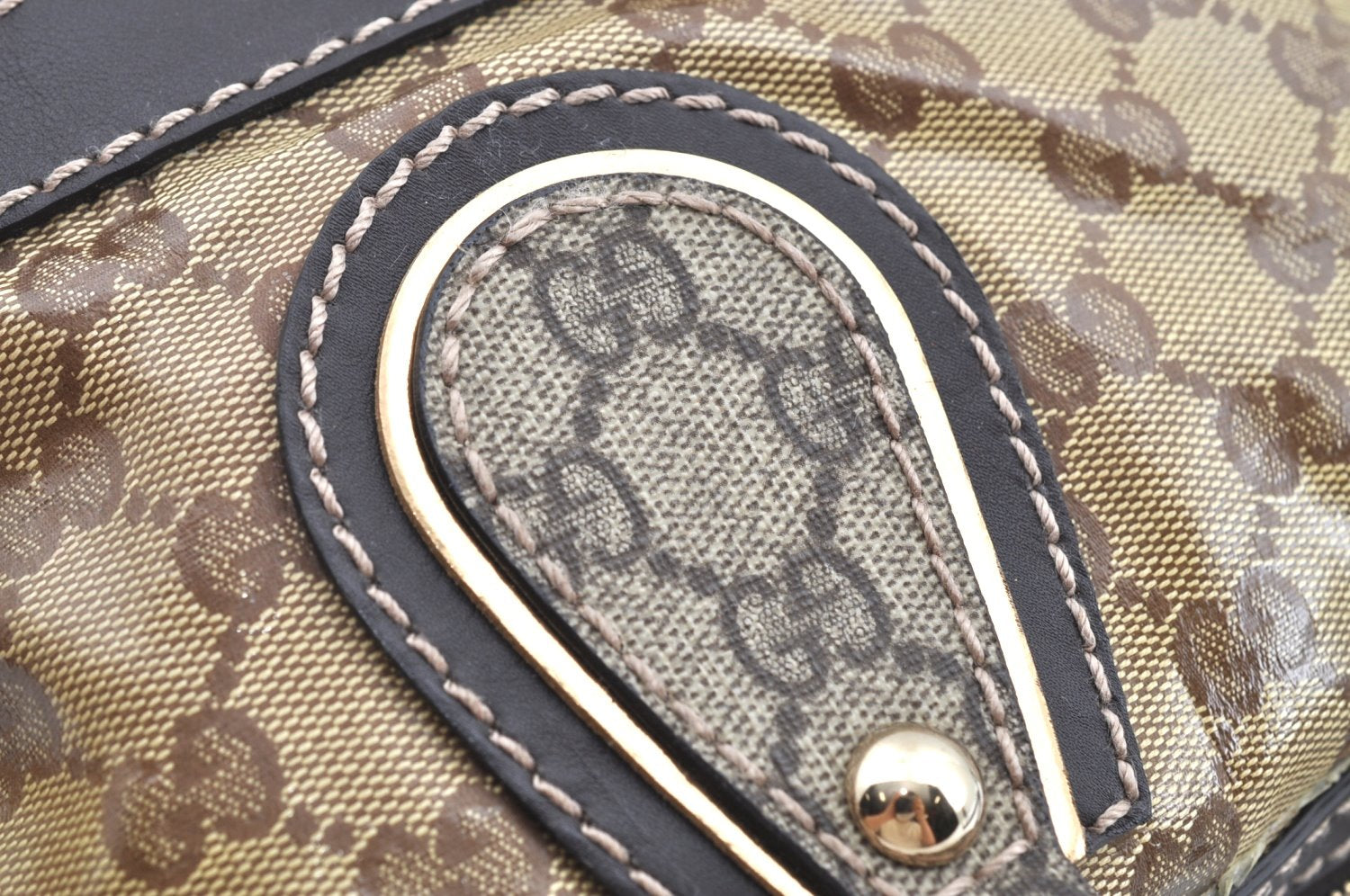 Authentic GUCCI GG Crystal Shoulder Tote Bag PVC Leather 223962 Brown K4359