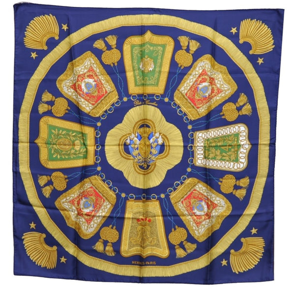 Authentic HERMES Carre 90 Scarf "Poste et Cavalerie" Silk Blue K4366