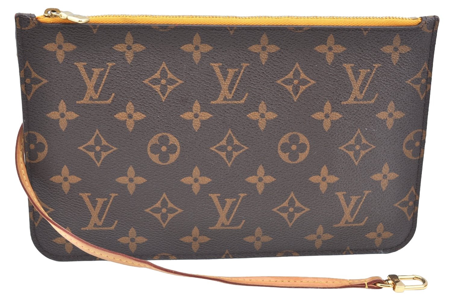 Authentic Louis Vuitton Monogram Neverfull Pouch Purse Clutch Bag Yellow K4416