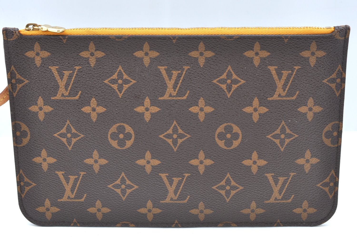 Authentic Louis Vuitton Monogram Neverfull Pouch Purse Clutch Bag Yellow K4416