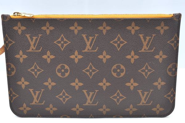 Authentic Louis Vuitton Monogram Neverfull Pouch Purse Clutch Bag Yellow K4416