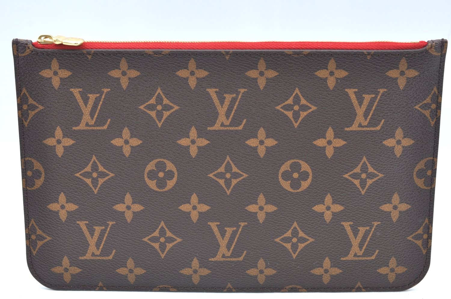 Authentic Louis Vuitton Monogram Neverfull Pouch Purse Clutch Bag Red LV K4432