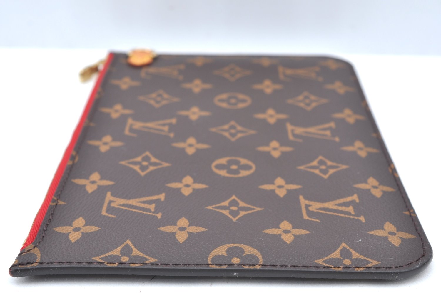 Authentic Louis Vuitton Monogram Neverfull Pouch Purse Clutch Bag Red LV K4432