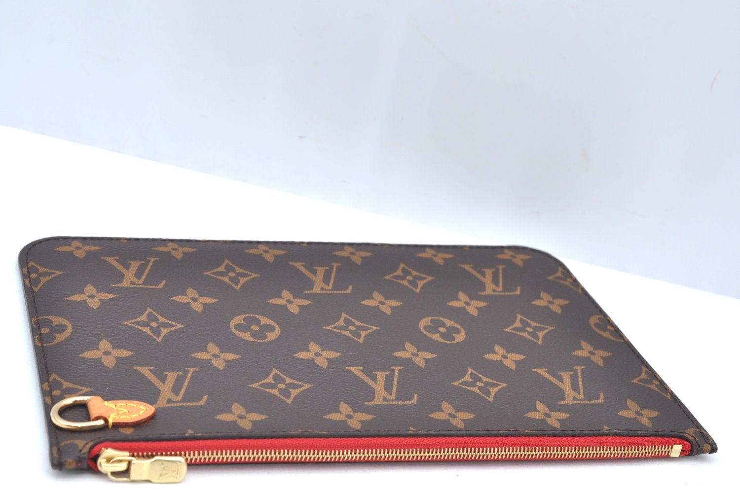 Authentic Louis Vuitton Monogram Neverfull Pouch Purse Clutch Bag Red LV K4432