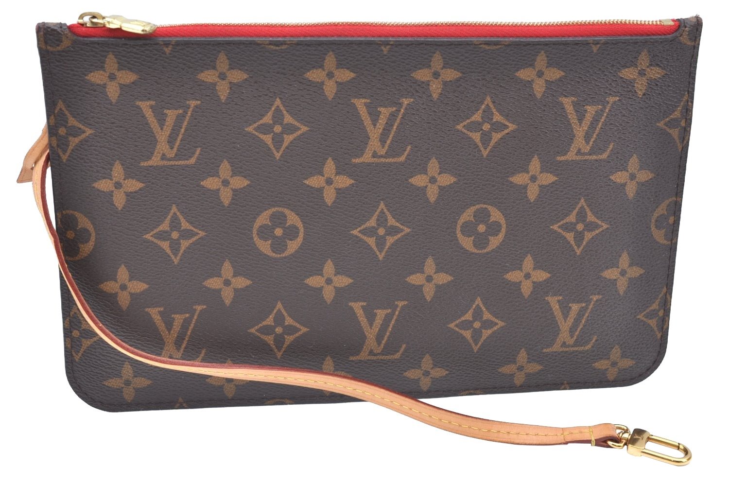 Authentic Louis Vuitton Monogram Neverfull Pouch Purse Clutch Bag Red LV K4438