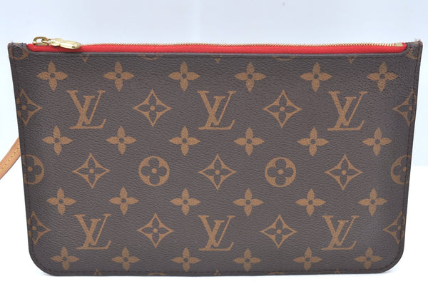 Authentic Louis Vuitton Monogram Neverfull Pouch Purse Clutch Bag Red LV K4438