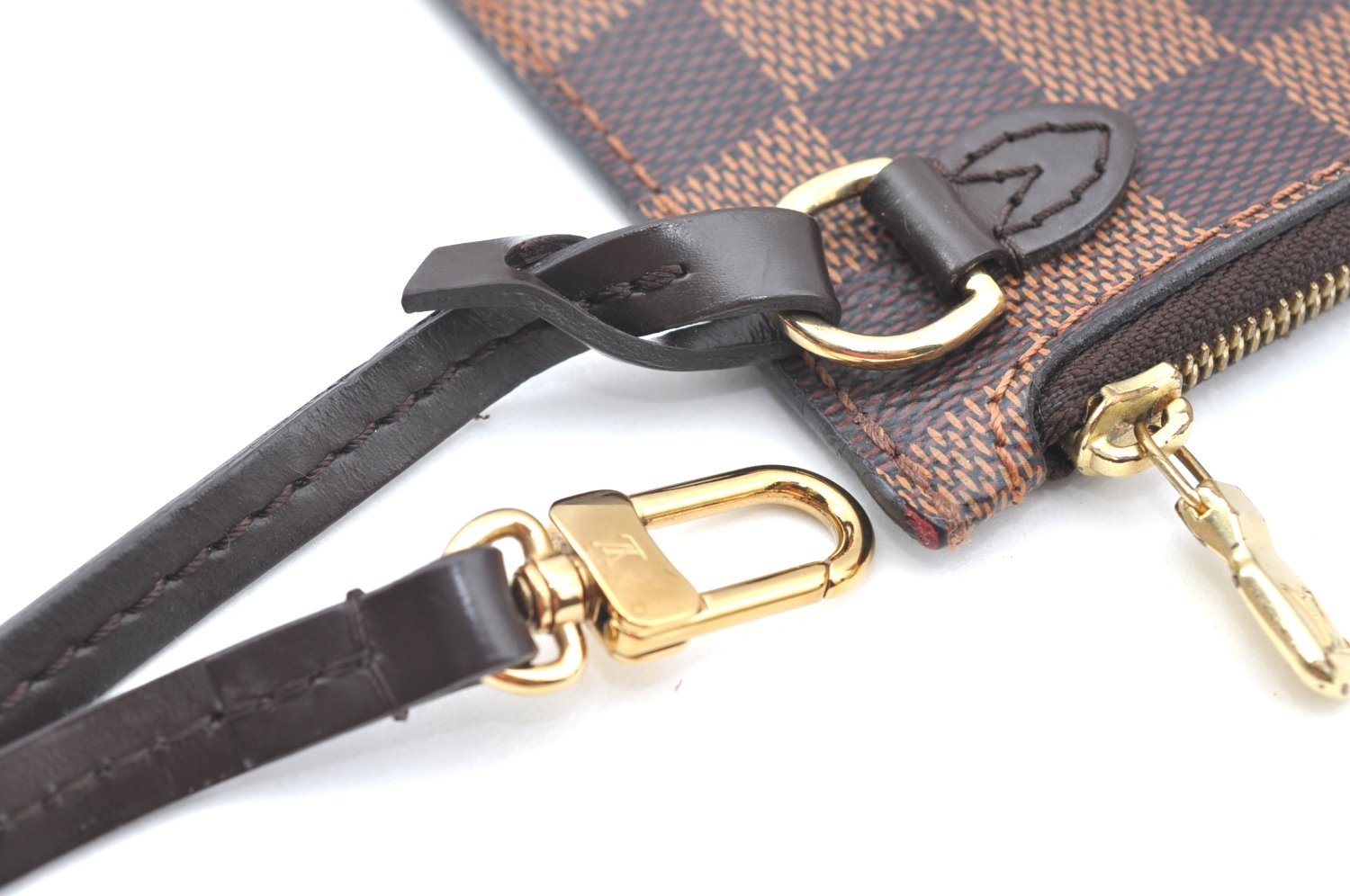 Auth Louis Vuitton Damier Neverfull Pouch Purse Clutch Rose Ballerine Pink K4440