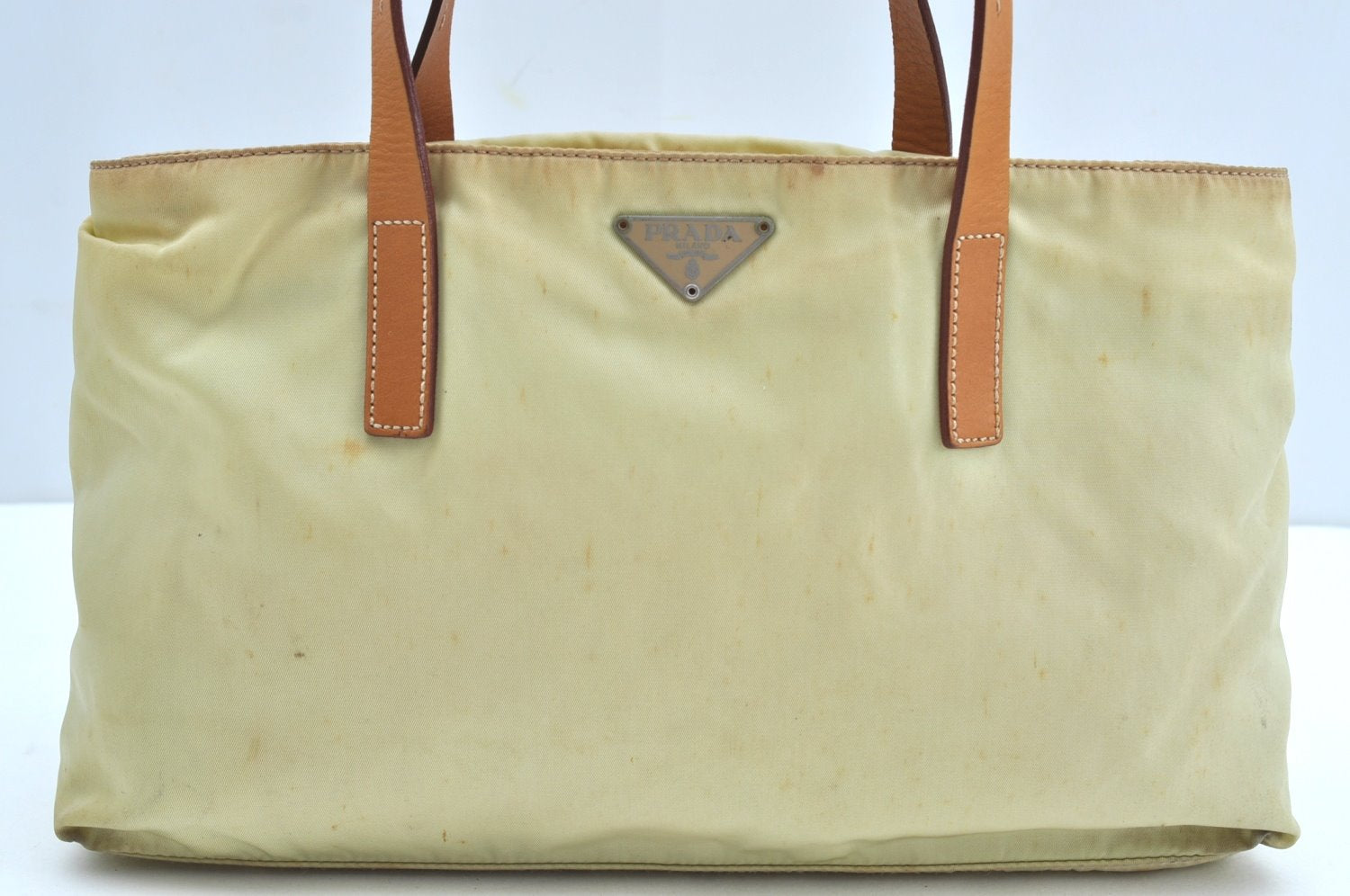 Auth PRADA Vintage Nylon Tessuto Leather Shoulder Hand Bag Light Yellow K4441